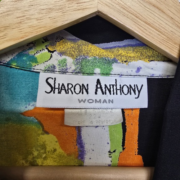 Vintage Sharon Anthony Abstract Art Print Button Down Rayon Plus Size Top 22‎ - Picture 2 of 11